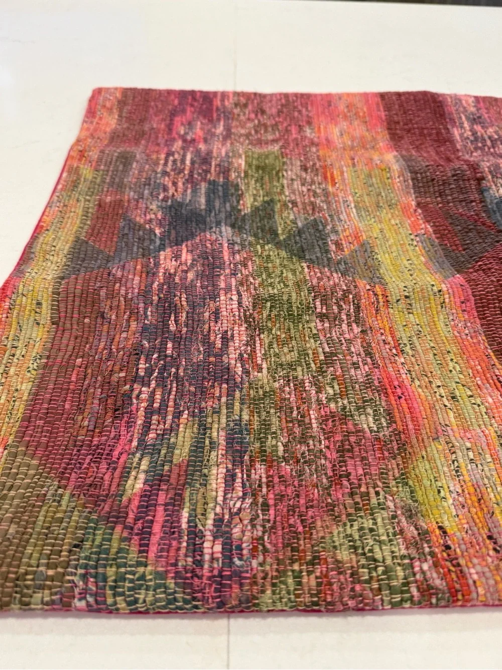 Handwoven Multicolor Textile pillow cover- Pink, Green, Yellow
